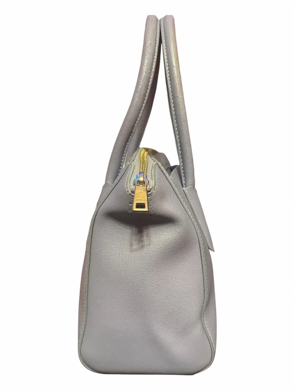 Furla Linda Light Blue Gray Saffiano Leather Satchel Tote Bag w/ Hangtag